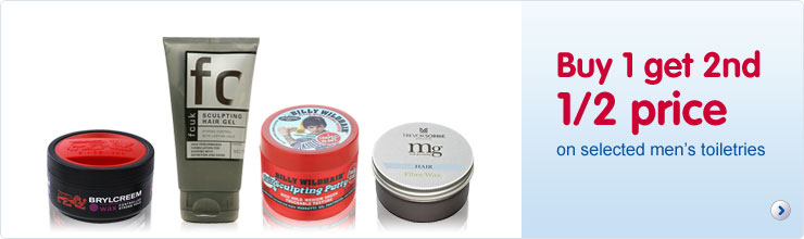 Buy 1 get 2nd 1/2 price on selected men's toiletries